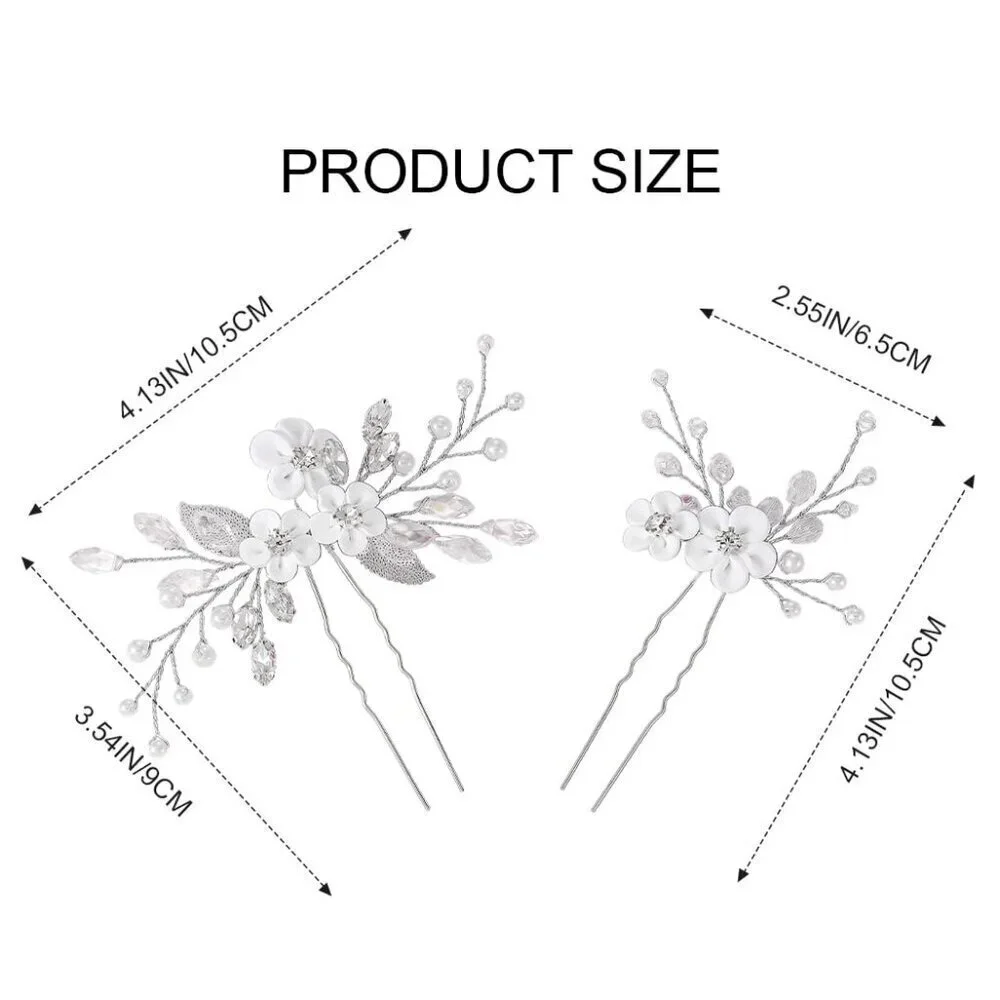 Flower Bride Wedding Hair Pins Silver Rhinestone Bridal Hair Pieces Pearl Hair C